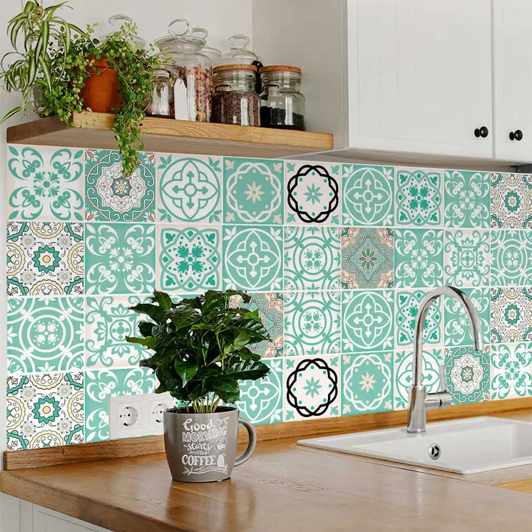 5" X 5" Aquamarine Mosaic Peel And Stick Removable Tiles