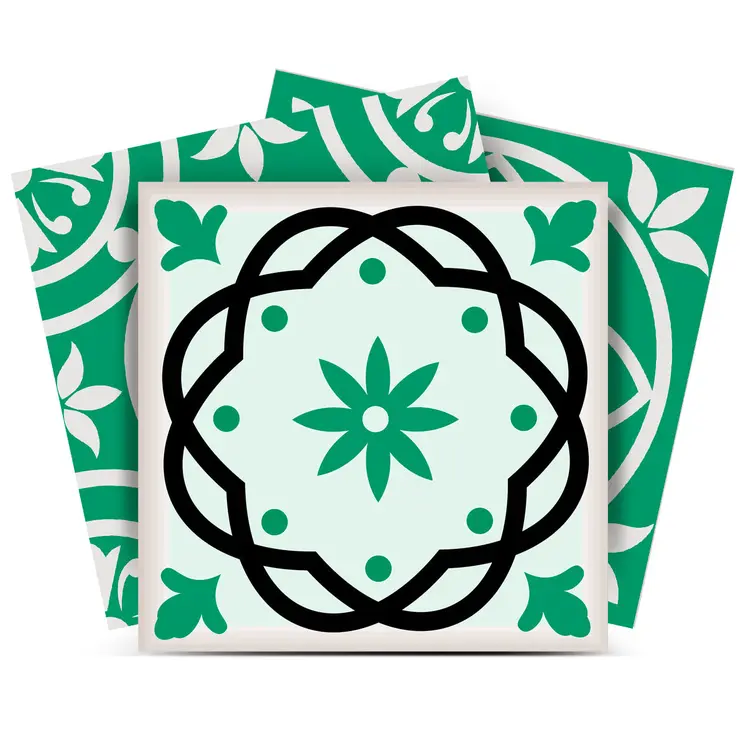 6" X 6" Green And White Mosaic Peel And Stick Removable Tiles