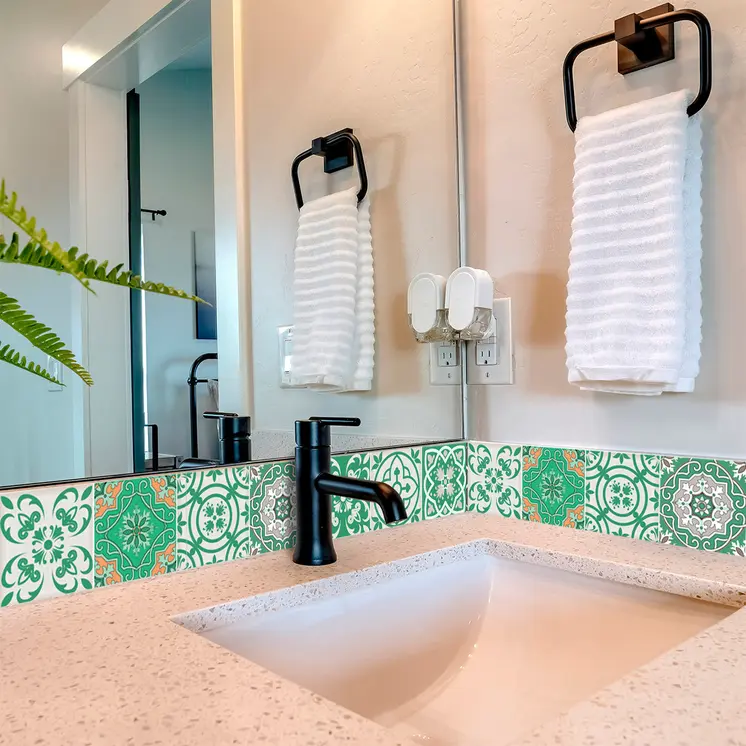 6" X 6" Green And White Mosaic Peel And Stick Removable Tiles