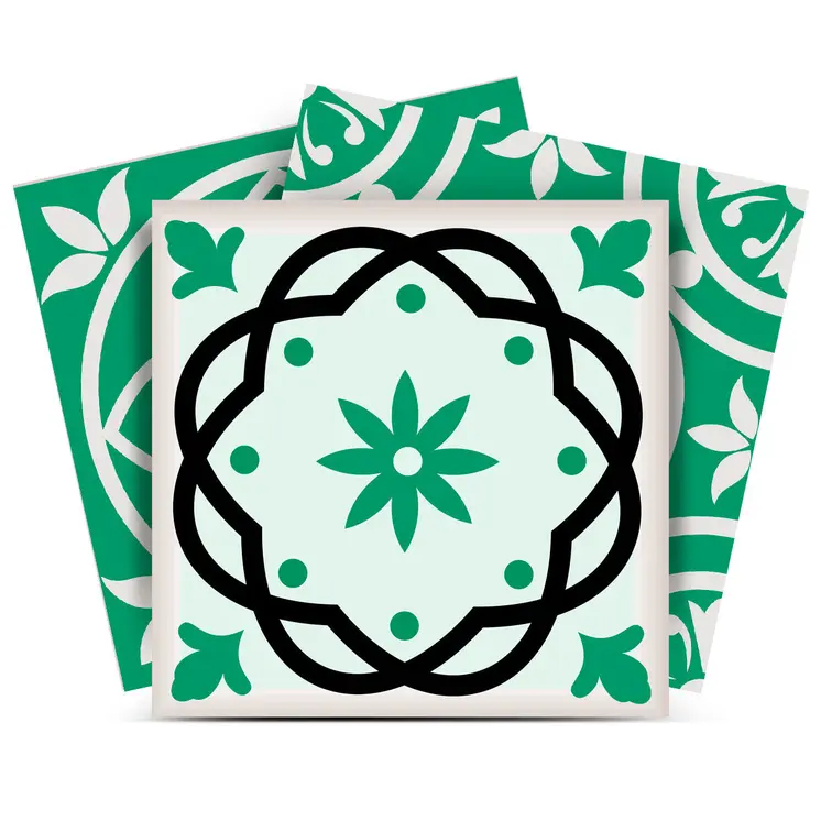 6" X 6" Green And White Mosaic Peel And Stick Removable Tiles