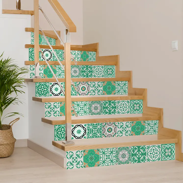 7" X 7" Green And White Mosaic Peel And Stick Removable Tiles