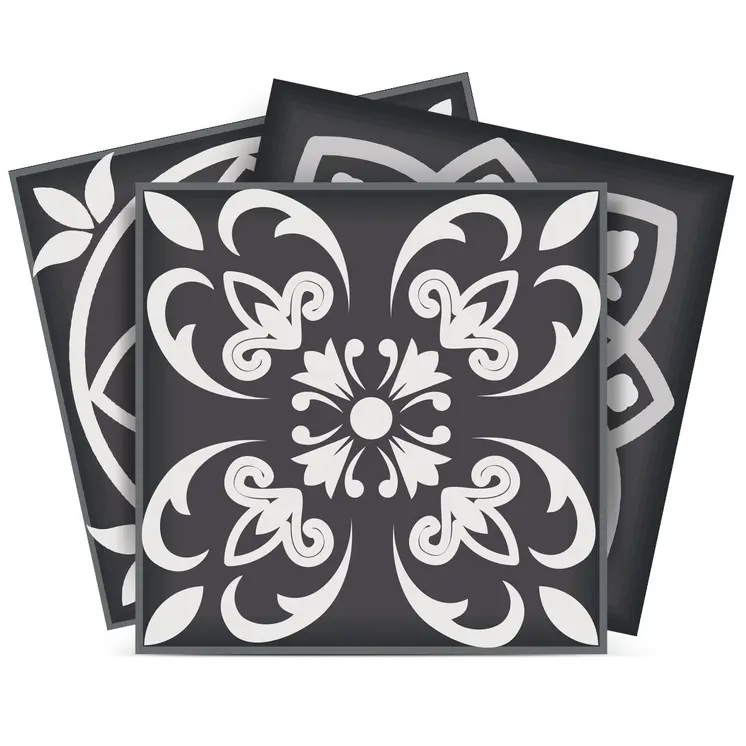 6" X 6" Shades Of Black Mosaic Peel And Stick Removable Tiles