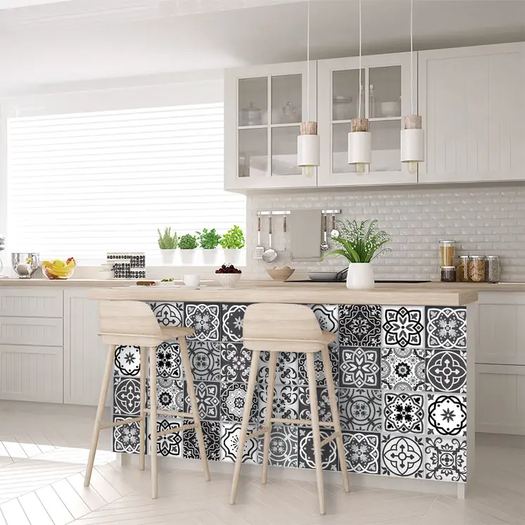 8" X 8" Shades Of Black Mosaic Peel And Stick Removable Tiles