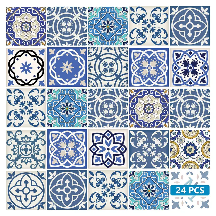 5" X 5" Blue Gray Yellow Pop Peel And Stick Removable Tiles