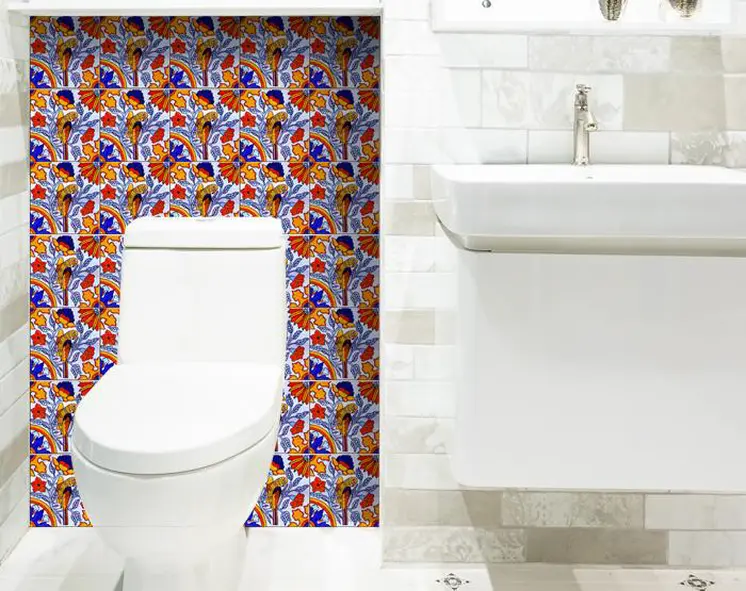 7" X 7" Orange Red And Blue Peel And Stick Removable Tiles