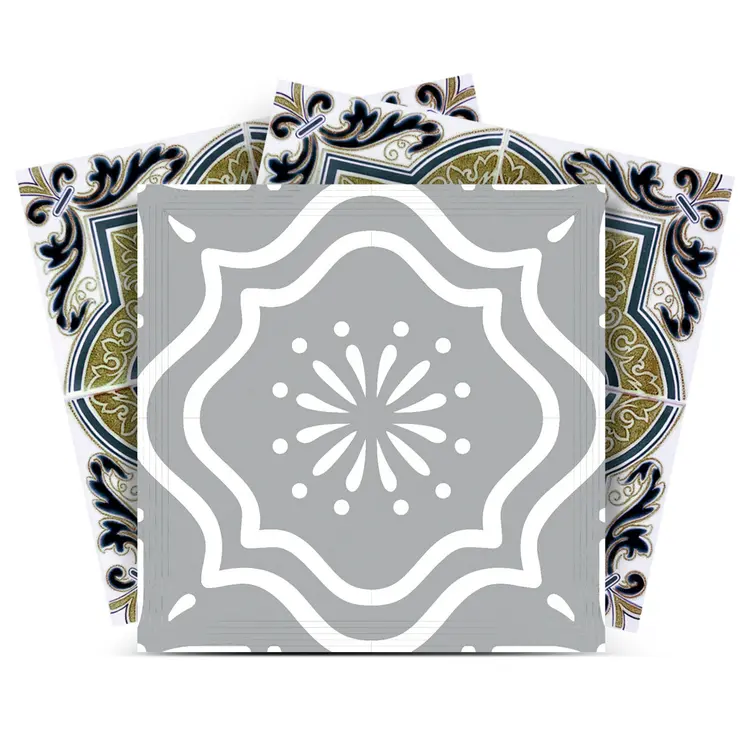 5" X 5" Vintage Sage Medallion Peel And Stick Removable Tiles