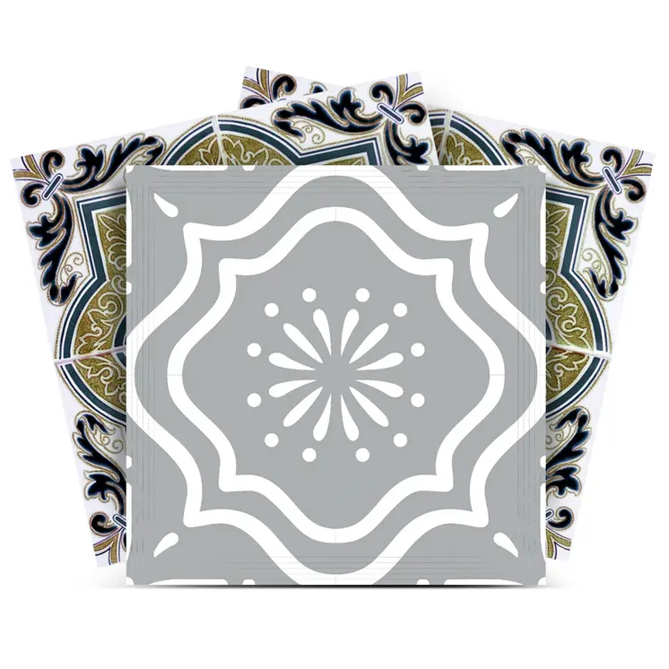 6" X 6" Vintage Sage Medallion Peel And Stick Removable Tiles