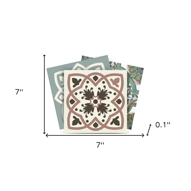7" X 7" Vintage Sage Mosaic Peel And Stick Removable Tiles
