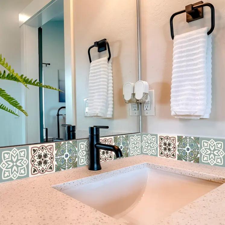 8" X 8" Vintage Sage Mosaic Peel And Stick Removable Tiles