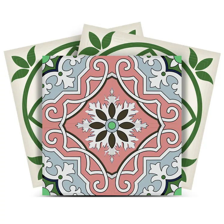 5" X 5" Vintage Green And Taupe Mosaic Peel And Stick Removable Tiles