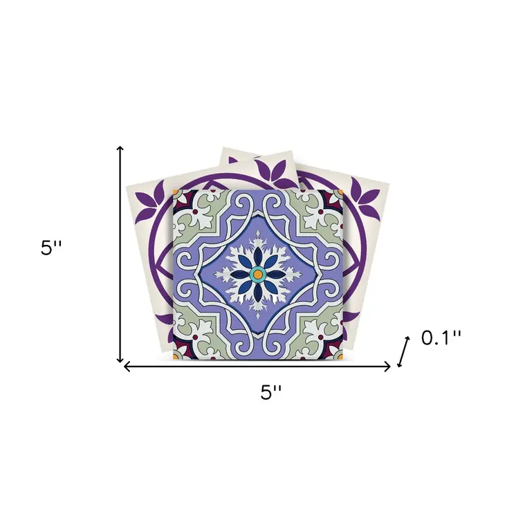 5" X 5" Vintage Purple And Taupe Mosaic Peel And Stick Removable Tiles