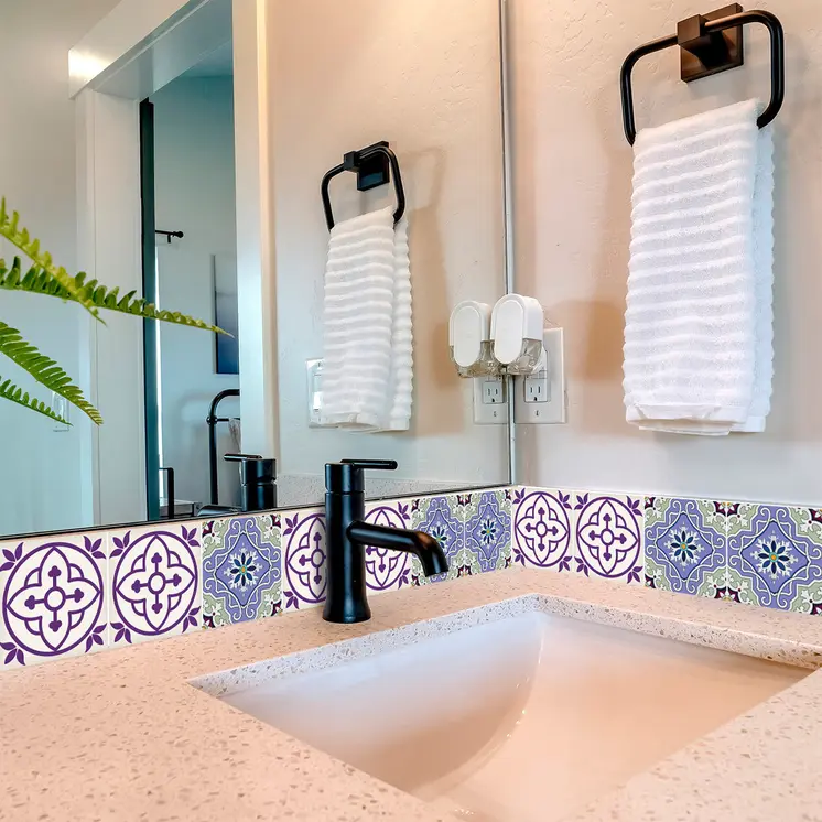 7" X 7" Vintage Purple And Taupe Mosaic Peel And Stick Removable Tiles