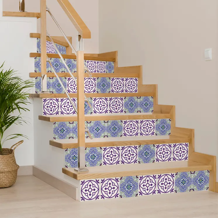 7" X 7" Vintage Purple And Taupe Mosaic Peel And Stick Removable Tiles