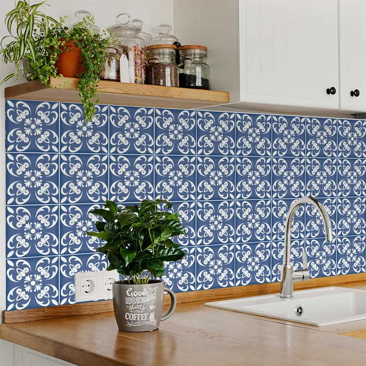 5" X 5" Wedgwood Blue And White  Peel And Stick Removable Tiles