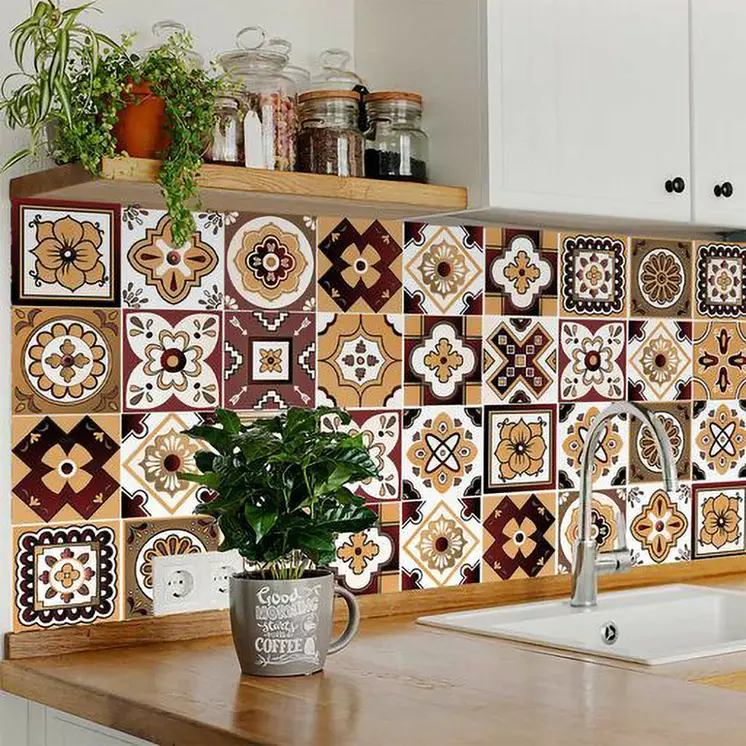 6" X 6" Shades Of Brown Mosaic Peel And Stick Removable Tiles