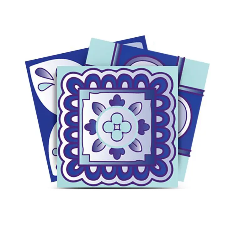 6" X 6" Vintage Turq Blue And White Peel And Stick Removable Tiles