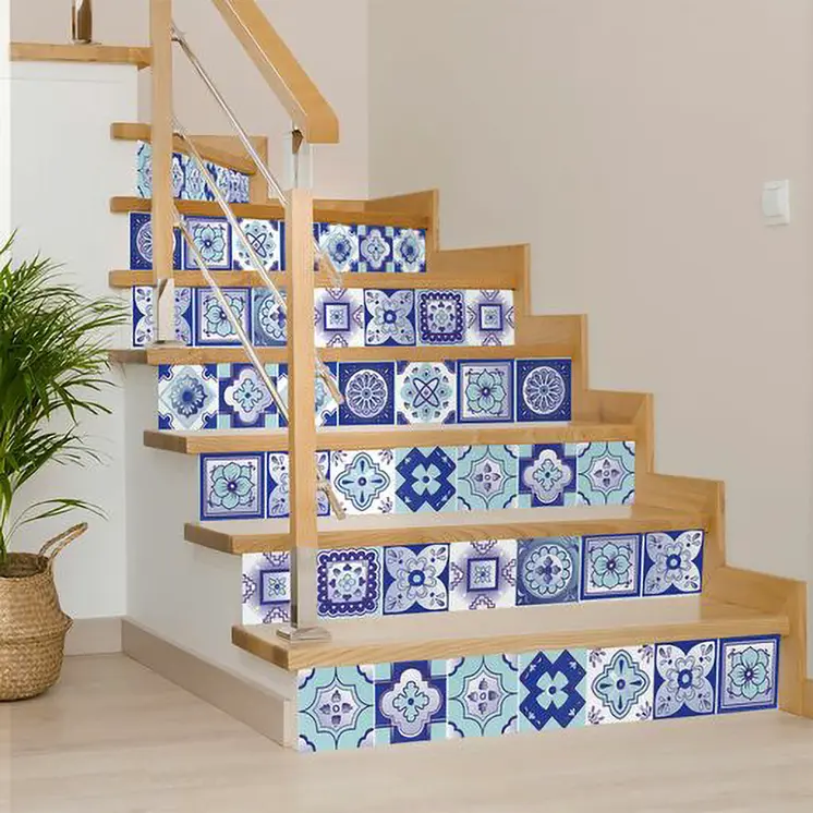 6" X 6" Vintage Turq Blue And White Peel And Stick Removable Tiles