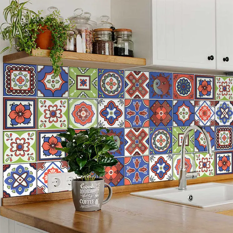 7" X 7" Mediterra Terra Cotta Mosaic Peel And Stick Removable Tiles