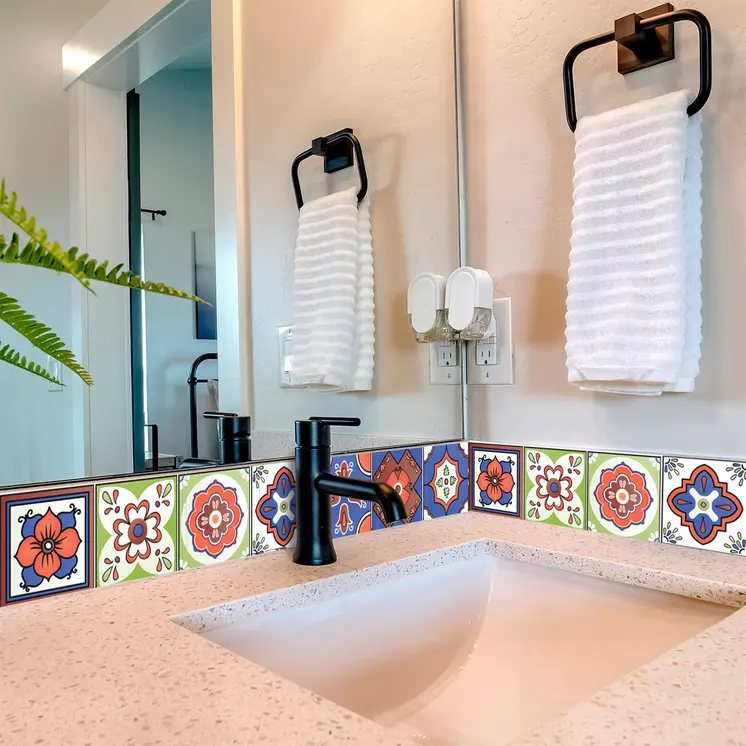 7" X 7" Mediterra Terra Cotta Mosaic Peel And Stick Removable Tiles