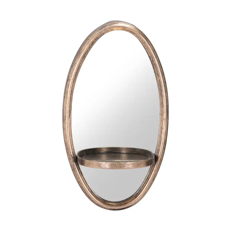 13" Gold Oval Accent Framed Mirror With Shelf