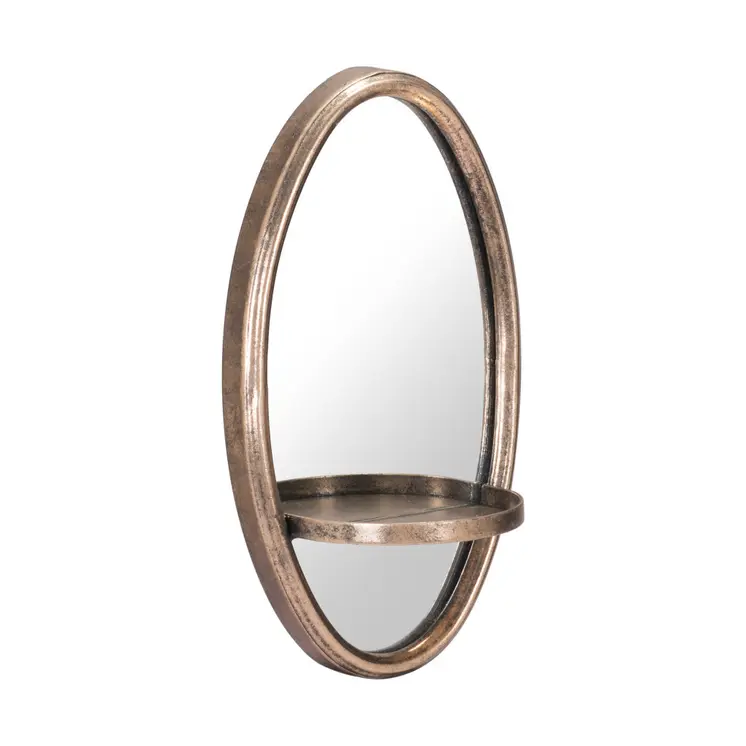 13" Gold Oval Accent Framed Mirror With Shelf
