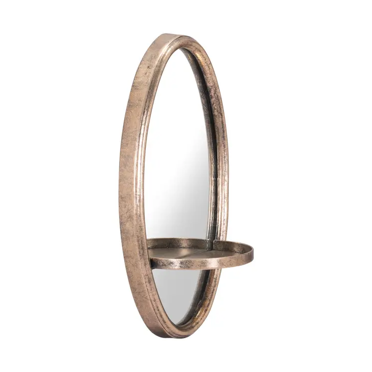 13" Gold Oval Accent Framed Mirror With Shelf