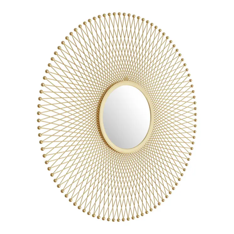 35" Gold Round Iron Framed Accent Mirror