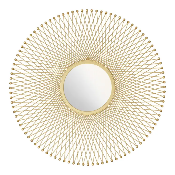 35" Gold Round Iron Framed Accent Mirror