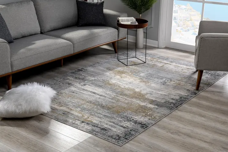 7' X 10' Gray Mod Distressed Strokes Area Rug
