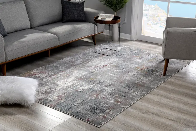 8' X 11' Gray And Ivory Abstract Area Rug