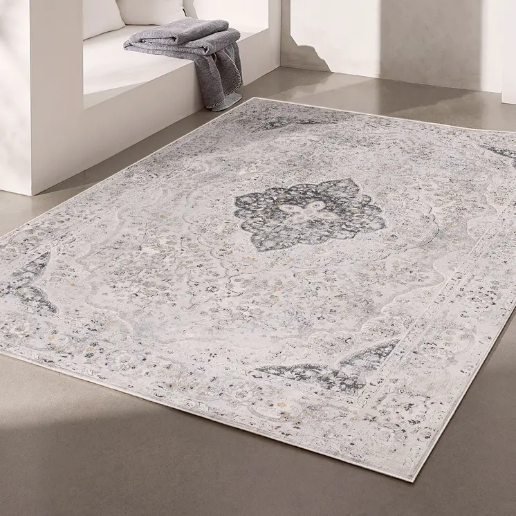 4' X 6' Grey Oriental Area Rug