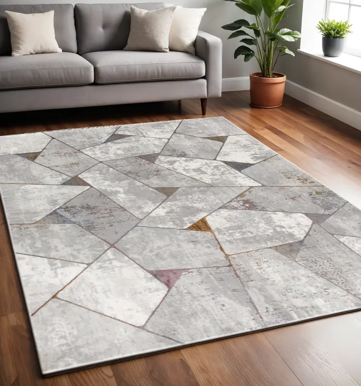 5' X 8' Grey Geometric Area Rug