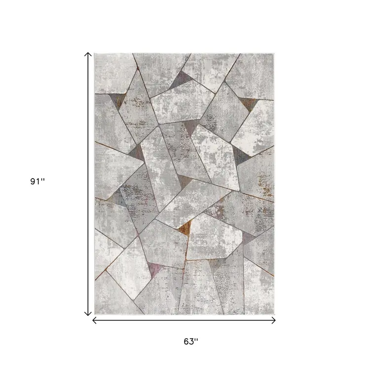 5' X 8' Grey Geometric Area Rug