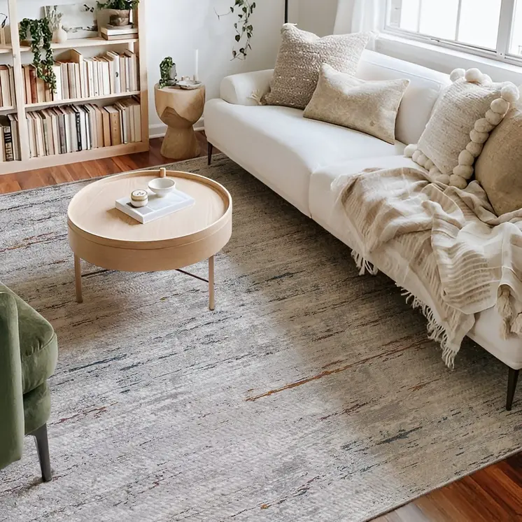 7' X 10' Beige And Gray Distressed Area Rug