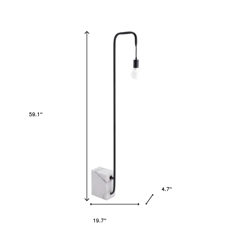 59" Black And White Marble And Steel LED Floor Lamp