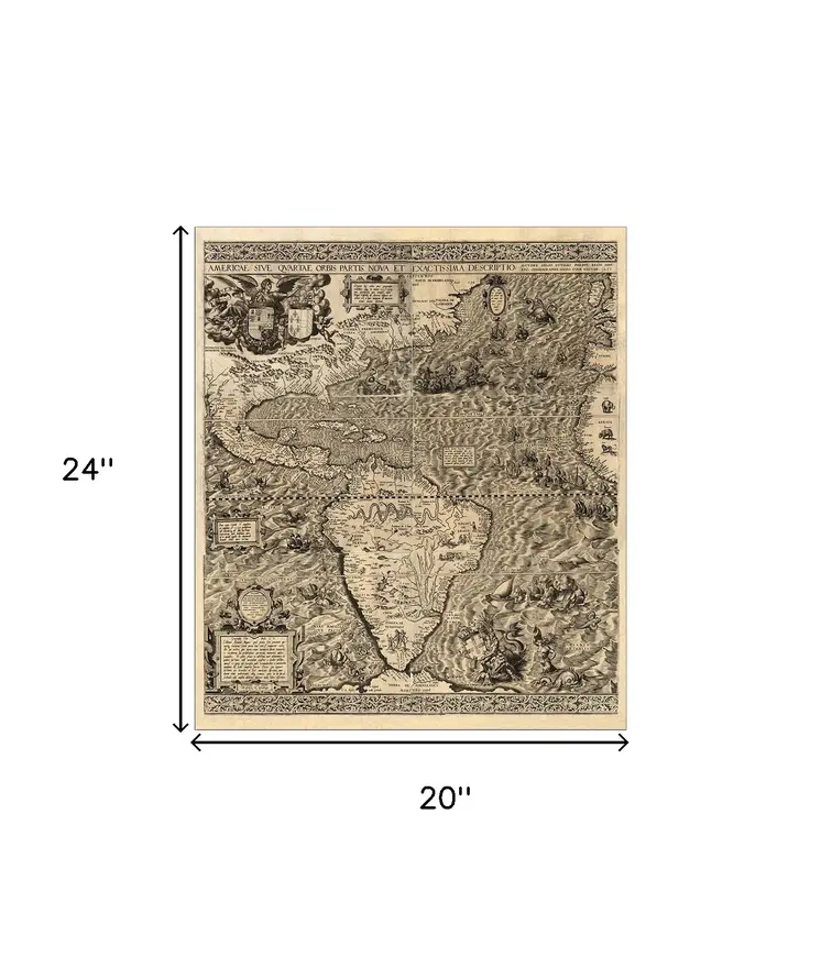 20" X 24" Vintage 1562 Map Of Early Americas Wall Art