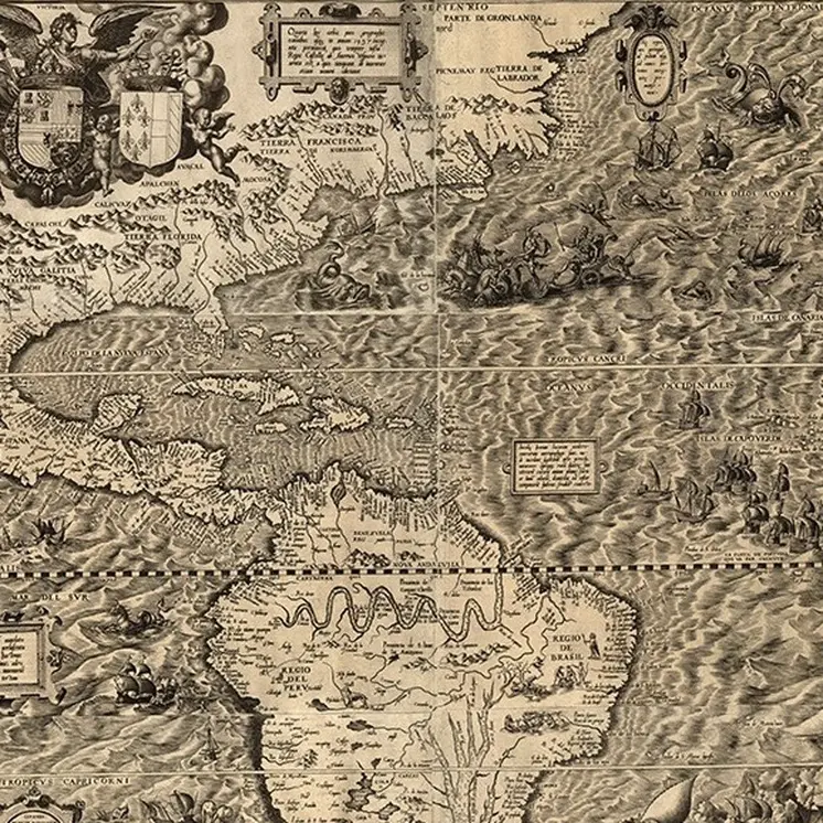20" X 24" Vintage 1562 Map Of Early Americas Wall Art