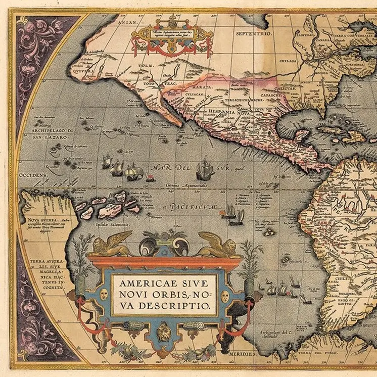 20" X 28" Vintage 1598 Map Of The Americas Wall Art