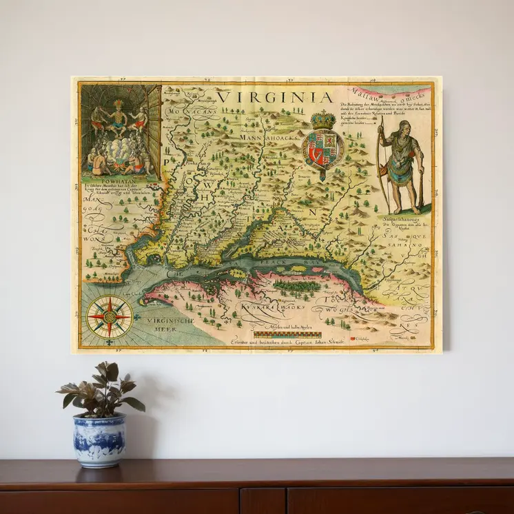 20" X 28" Map Of Virginia C1627 Vintage  Poster Wall Art
