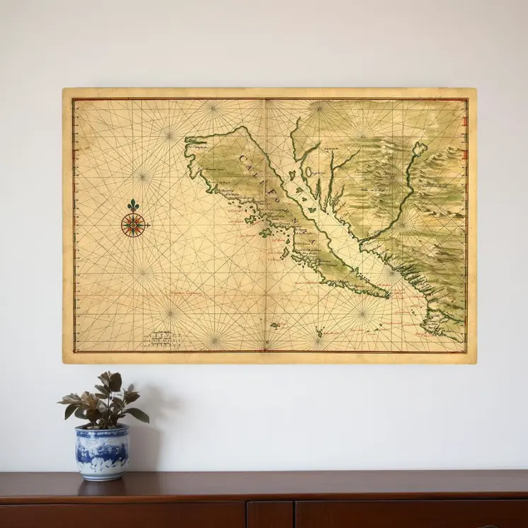 20" X 30" California As An Island C1650 Vintage Map Wall Art