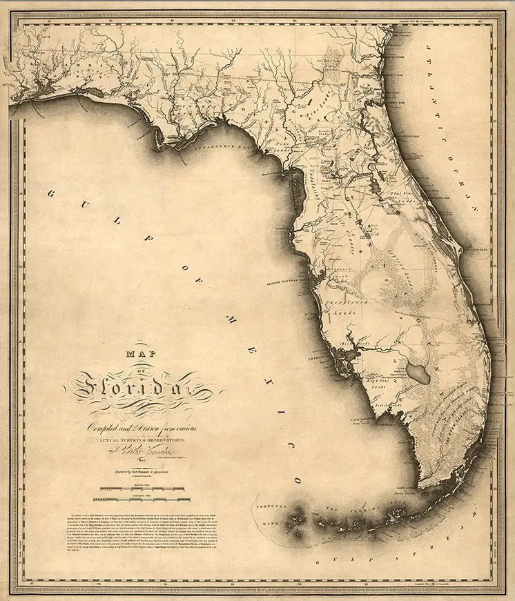 20" X 24" C1823 Early Map Of Florida  Vintage  Poster Wall Art