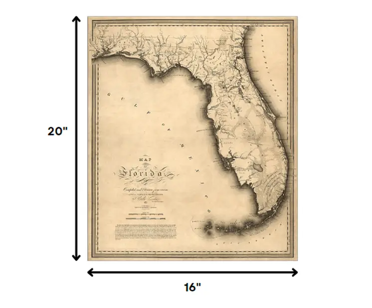 16" X 20" C1823 Early Map Of Florida  Vintage  Poster Wall Art