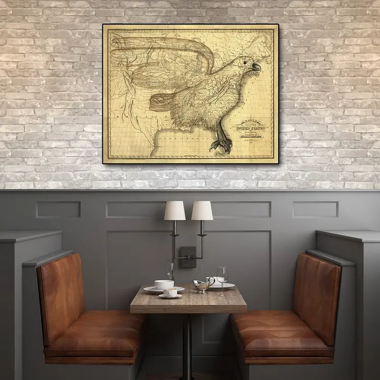 20" X 24" Eagle Map Of America C1833 Vintage  Poster Wall Art