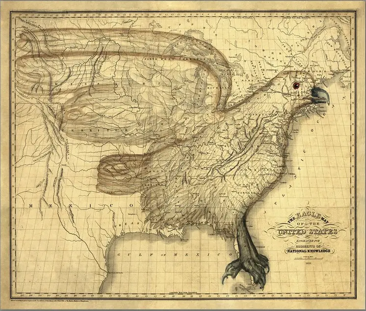 20" X 24" Eagle Map Of America C1833 Vintage  Poster Wall Art