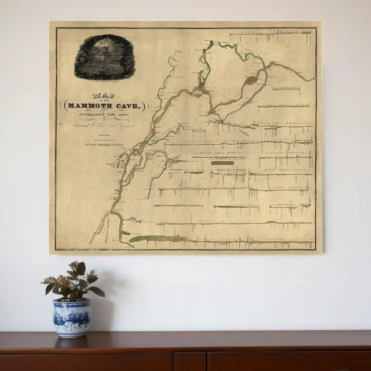 24" X 28" Map Of Kentucky Mammoth Cave Vintage  Poster Wall Art