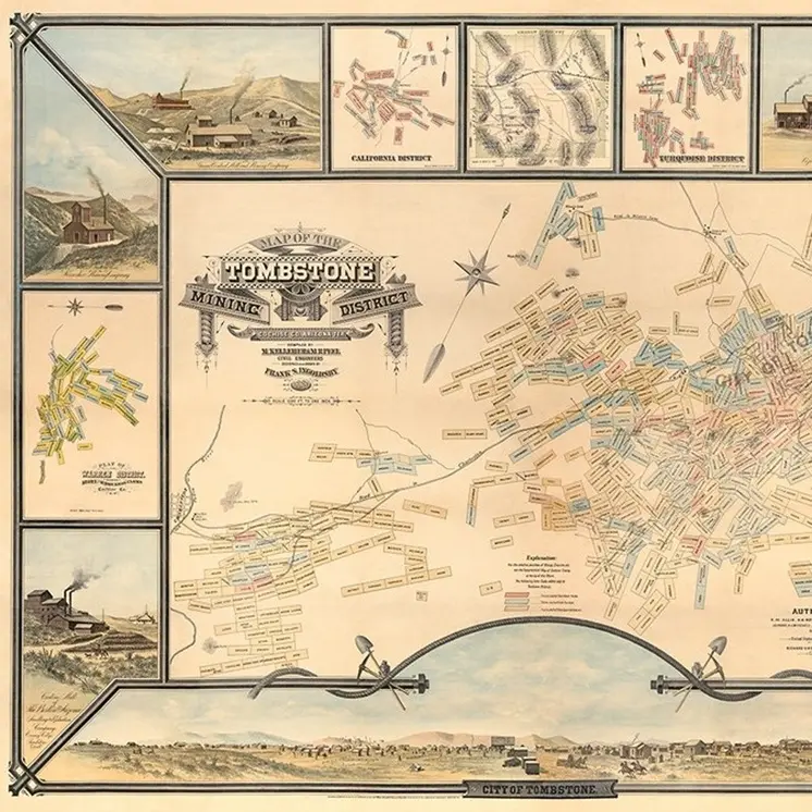 20" X 28" Map Of Tombstone Mining District Vintage Travel Poster Wall Art
