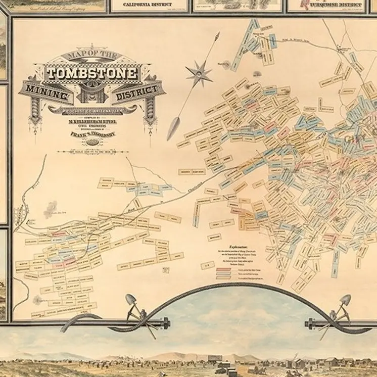 18" X 24" Map Of Tombstone Mining District Vintage Travel Poster Wall Art