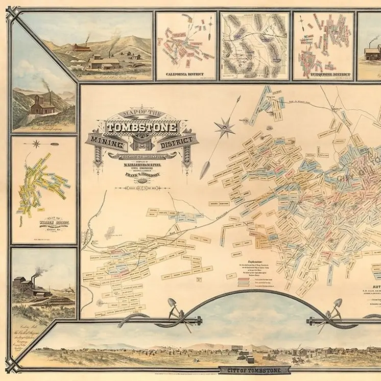 18" X 24" Map Of Tombstone Mining District Vintage Travel Poster Wall Art