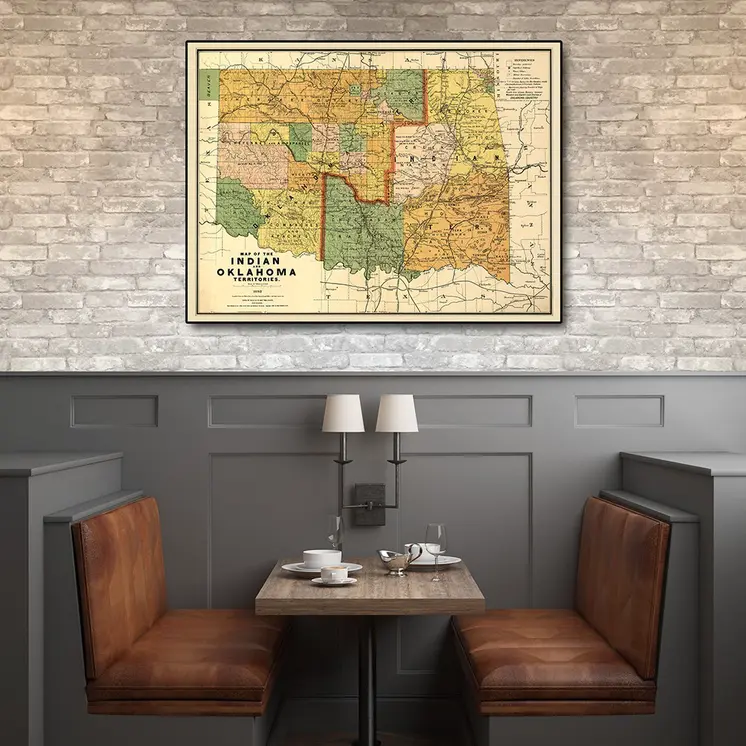 18" X 24" Map Of Indian And Oklahoma Territories Vintage Poster Wall Art