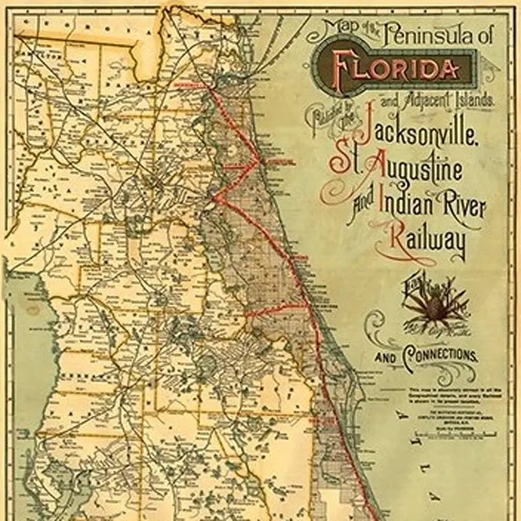 24" X 60" Map Of Jacksonville Florida Vintage Poster Wall Art